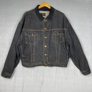 Vtg 90s Girbaud Trucker Jacket Mens XL Black Denim USA Made Indie Sleaze Grunge